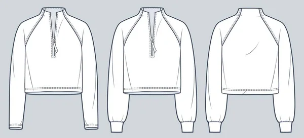 Raglan Sleeve Sweatshirt Ilustração Moda Técnica Camisa Recortada Moda Plana — Vetor de Stock