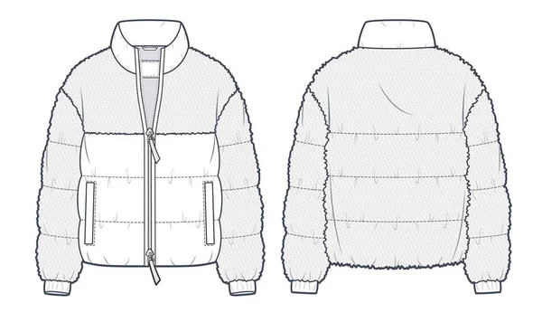Szőrme Bombázó Kabát Technikai Divat Illusztráció Jacket Outerwear Fashion Flat — Stock Vector
