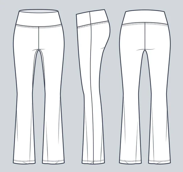 Leggings Acampanados Ilustración Técnica Moda Diseño Moda Pantalones Deportivos Plantilla — Vector de stock