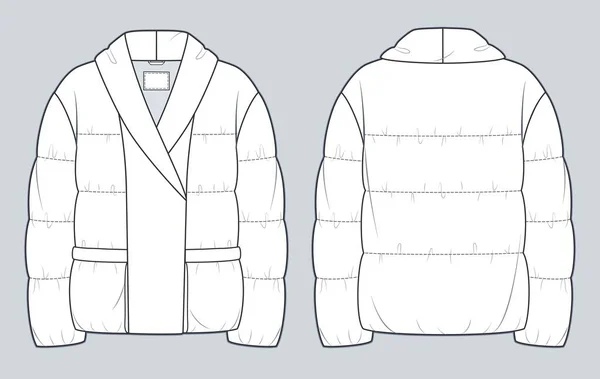 Unisex Padded Jacket 기술적 일러스트레이션 Jacket Outerwest Fashion Flat Technical — 스톡 벡터
