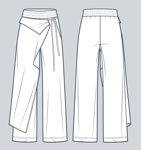 Pantalon Wrap Mode Technique Illustration Modèle Dessin Technique Plat Large — Image vectorielle
