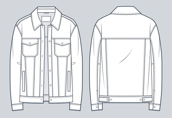 Denim Jacket Τεχνική Απεικόνιση Μόδας Jeans Jacket Fashion Flat Technical — Διανυσματικό Αρχείο