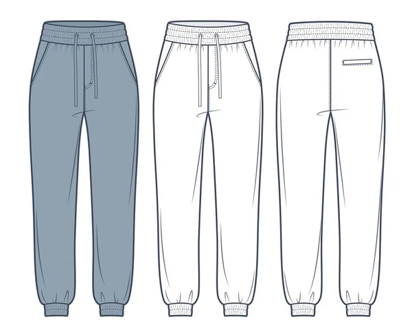 Jogger Παντελόνι Μόδας Επίπεδη Τεχνική Σχέδιο Πρότυπο Sweat Pants Τεχνική — Διανυσματικό Αρχείο