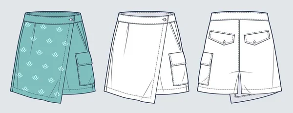Krótkie Spodnie Ilustracji Technicznej Mody Spódnica Spodenki Moda Płaski Tecknical — Wektor stockowy