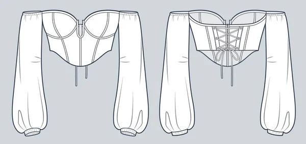 Shoulder Top Sorcière Corset Mode Technique Illustration Bustier Top Modèle — Image vectorielle