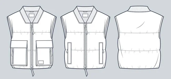Zestaw Wyściełanych Kamizelek Moda Techniczna Ilustracja Moda Bomber Jacket Bez — Wektor stockowy