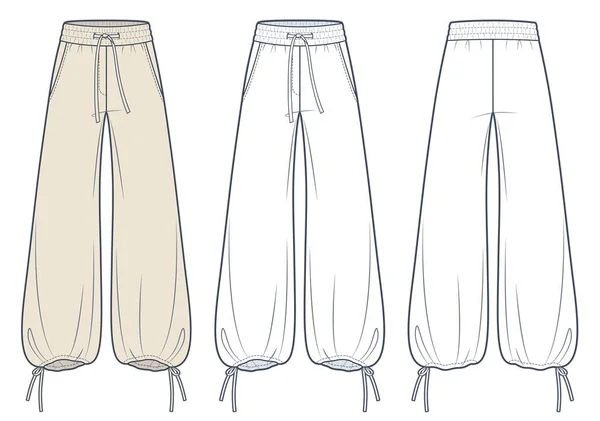 Baggy Pants Moda Płaski Techniczny Rysunek Szablon Spodnie Biegania Moda — Wektor stockowy