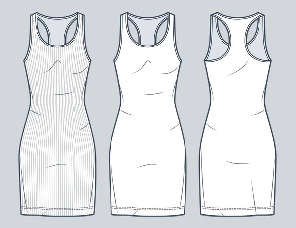Tank Top Mini Dress Technical Fashion Illustration Women Jersey Dress — Stock Vector