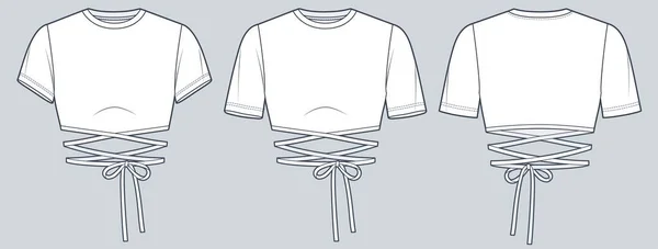Cravate Crop Top Mode Technique Illustration Manches Courtes Crop Shirt — Image vectorielle