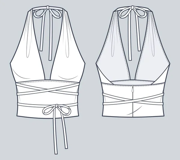 Halter Top Moda Tecnica Illustrazione Cravatta Top Moda Piatto Modello — Vettoriale Stock