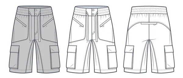 Short Cargo Pants Mode Platt Teknisk Ritning Mall Jogger Short — Stock vektor