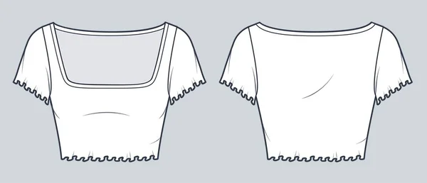 Crop Top Technische Modeillustration Cropped Shirt Mode Flache Technische Zeichnungsvorlage — Stockvektor