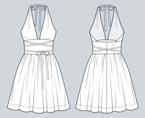 Halter Neck Vestido Moda Técnica Ilustração Mini Vestido Moda Plana —  Vetores de Stock