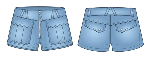 Denim Shorts Техническая Модная Иллюстрация Short Pants Fashion Flat Technical — стоковый вектор