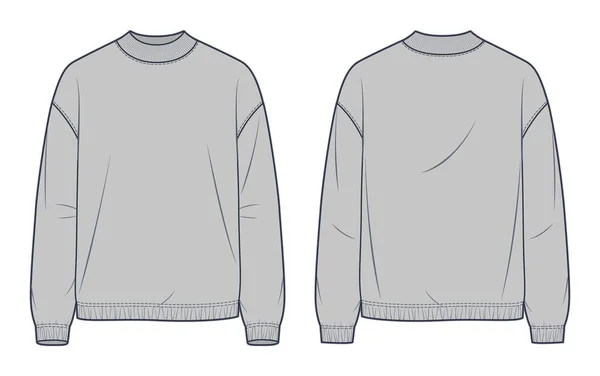 Sweatshirt Technische Mode Illustration Rundhals Sweatshirt Mode Flache Technische Zeichnungsvorlage — Stockvektor