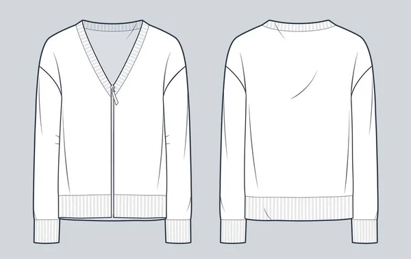 Ilustrasi Mode Teknis Zip Cardigan Sweatshirt Fashion Datar Gambar Teknis - Stok Vektor