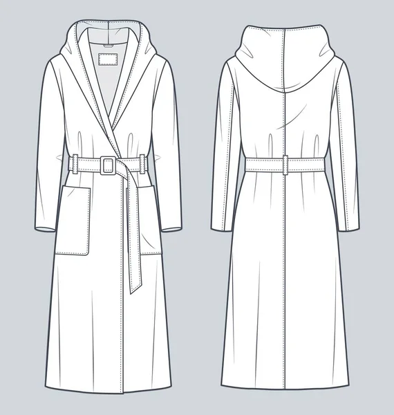 Robe Coat Technische Mode Illustration Kapuzenmantel Lang Oberbekleidung Mode Flache — Stockvektor