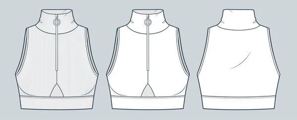 Roll Λαιμού Περικοπή Κορυφαία Τεχνική Εικόνα Μόδας Zipper Top Fashion — Διανυσματικό Αρχείο