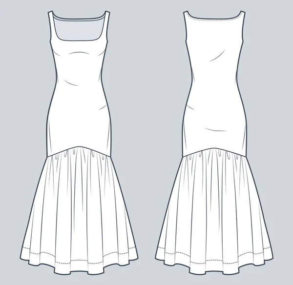 Maxi Vestido Ilustração Moda Técnica Vestido Jersey Com Fundo Têxtil —  Vetores de Stock
