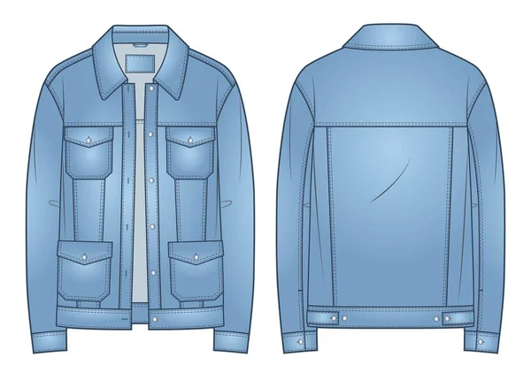 Denim Jacket Moda Técnica Ilustração Design Azul Jeans Jacket Moda — Vetor de Stock