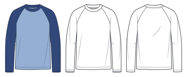 Raglan Sleeve Shirt Ilustrasi Fashion Teknis Desain Biru Long Sleeve - Stok Vektor