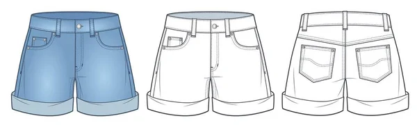 Short Denim Illustration Mode Technique Design Bleu Jeans Short Pantalon — Image vectorielle