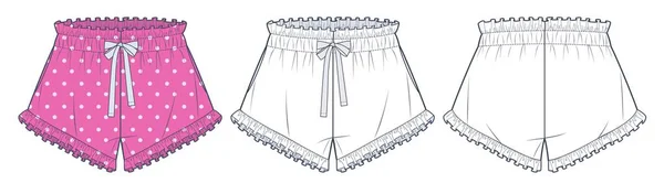 Ruffled Shorts Technical Fashion Illustration Polka Dot Design Short Pants — Stock Vector