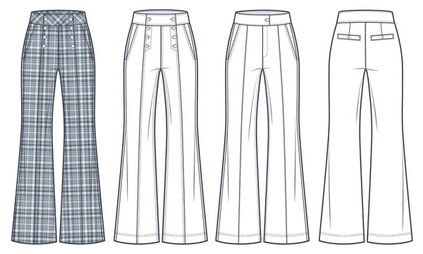 Pálené Kalhoty Technické Módní Ilustrace Plaid Pants Módní Ploché Technické — Stockový vektor