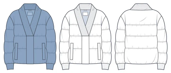 Padded Jacket Teknik Fashion Illustration Desain Biru Bawah Jacket Pakaian - Stok Vektor