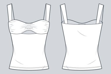 Striped Top technical fashion illustration. Bustier Top fashion flat technical drawing template, draped, slim fit, front and back view, white, women CAD mockup. clipart