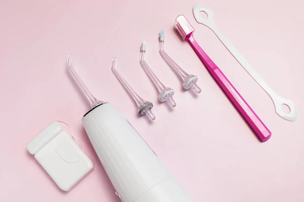Oral Hygiene Set Oral Teeth Irrigator Nozzle Pack Toothbrush Dental — Stock Photo, Image
