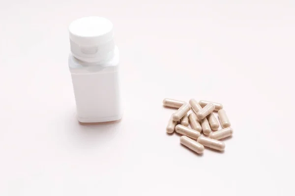 Handful Pills Capsules Slippery Elm Human Hand Top View Dietary — Stock Photo, Image