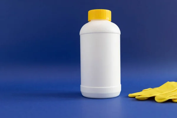 Pipe Plumber Drain Granules White Plastic Bottle Yellow Cap Rubber — Stock Photo, Image