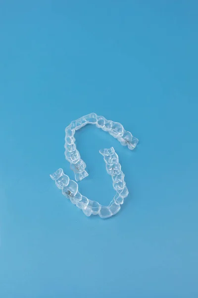 Mouth Guard Transparent Dental Aligners Mans Maxillary Mandibular Teeth Blue — Stock Photo, Image
