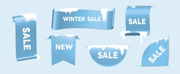 Winter Sneeuw Ontwerp Voor Tags Set Linten Elementen Vector Banner — Stockvector