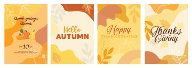 Sonbahar ve sonbahar tasarım elementi. Şükran Günü tebrik kartı, kartpostal, el ilanı ve diğer grafik tasarımı, vektör illüstrasyonu.