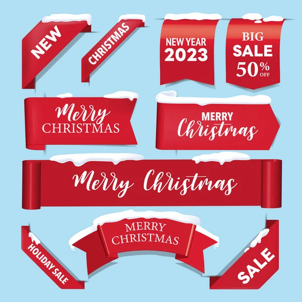 Feliz Navidad Diseño Invierno Nieve Para Conjunto Etiquetas Elementos Cinta — Archivo Imágenes Vectoriales