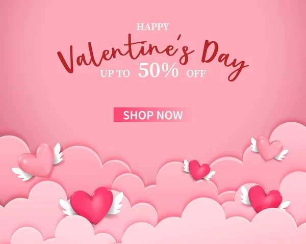 Happy Valentine Day Poster Banner Cute Font Sweet Hearts Red — Stock Vector