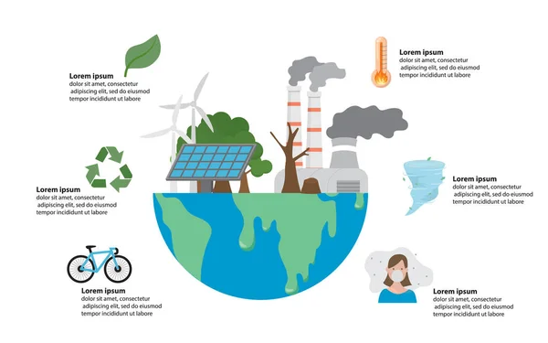 気候変動 リサイクル 持続可能性 温室効果 地球温暖化のインフォグラフィック要素 ベクターイラスト — ストックベクタ