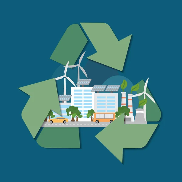 Recyclingbord Milieuvriendelijke Stad Eco Ecologie Milieu Groene Aarde Concept Vectorillustratie — Stockvector