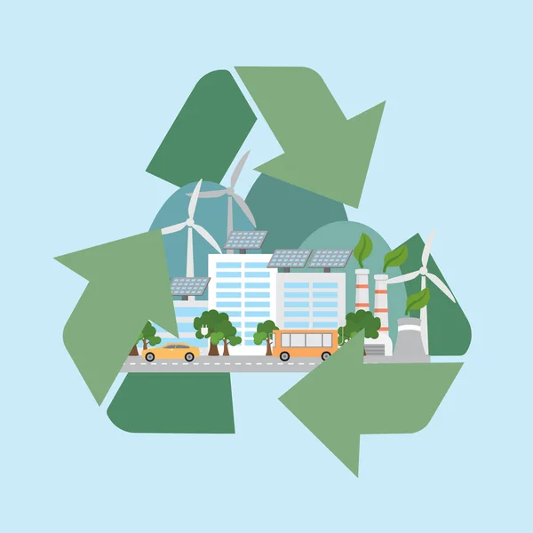 Recycling Zeichen Ökologisch Nachhaltige Stadt Öko Ökologie Umwelt Grüne Erde lizenzfreie Stockvektoren