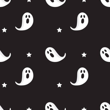 Cadılar bayramınız kutlu olsun. Korku; hayalet; komik. Sonsuz doku duvar kâğıdı, şablon dolguları, web sayfası, arkaplan, yüzey için kullanılabilir. vektör illüstrasyonu