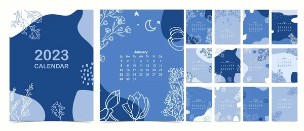 2023 Календарний Тиждень Починається Неділю Синьої Квітки — стоковий вектор