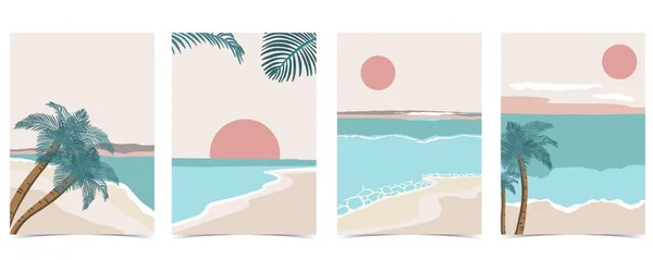 Fondo Playa Con Sol Mar Cielo Durante Día Con Color — Vector de stock