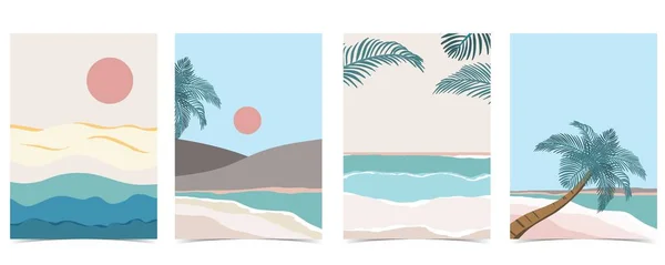 Strand Hintergrund Mit Sonne Meer Und Himmel Tag Mit Pastellfarbe — Stockvektor