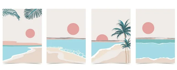 パステルカラーで日中の太陽 海と空とビーチの背景 — ストックベクタ