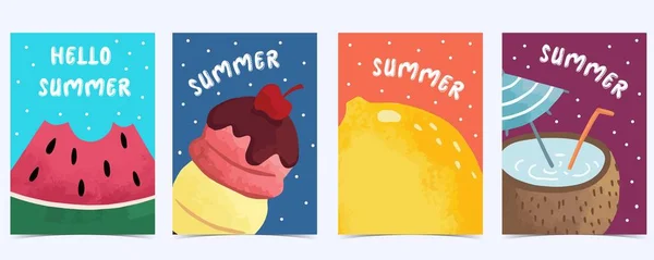 フルーツ スイカ レモンと夏の背景セットのコレクション 招待状 はがきやウェブサイトのバナーのための編集可能なベクトルイラスト — ストックベクタ