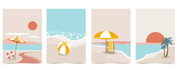 Strand Hintergrund Mit Sonne Meer Und Himmel Tag Mit Pastellfarbe — Stockvektor