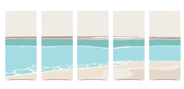 海滩明信片 白天有沙滩 大海和天空 — 图库矢量图片