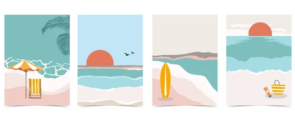 Gündüz Vakti Güneş Deniz Gökyüzü Olan Plaj Kartpostalı — Stok Vektör